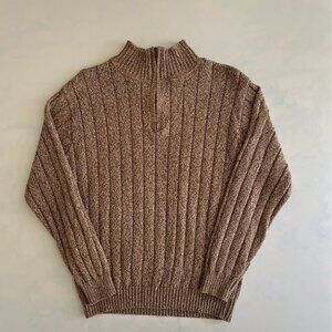 Oscar De La Renta Mens Beige Brown Quarter Zip Knit Pullover Sweater
